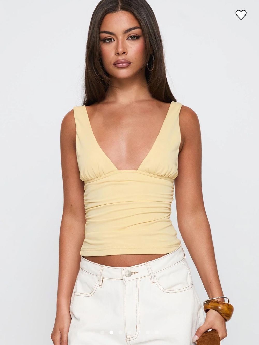 Princess Polly Pale Yellow Ruched V-Neck Tank